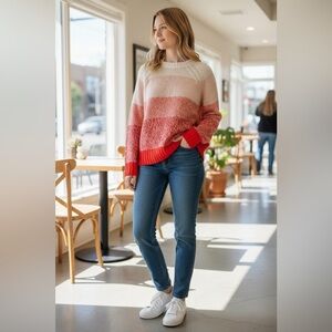 Aerie Ombre Knit Sweater Red Pink Cream Medium